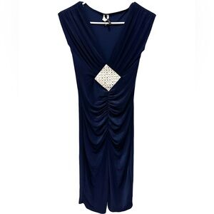 Elegant Navy Blue Embellished Ruched Dress - Evening/Cocktail